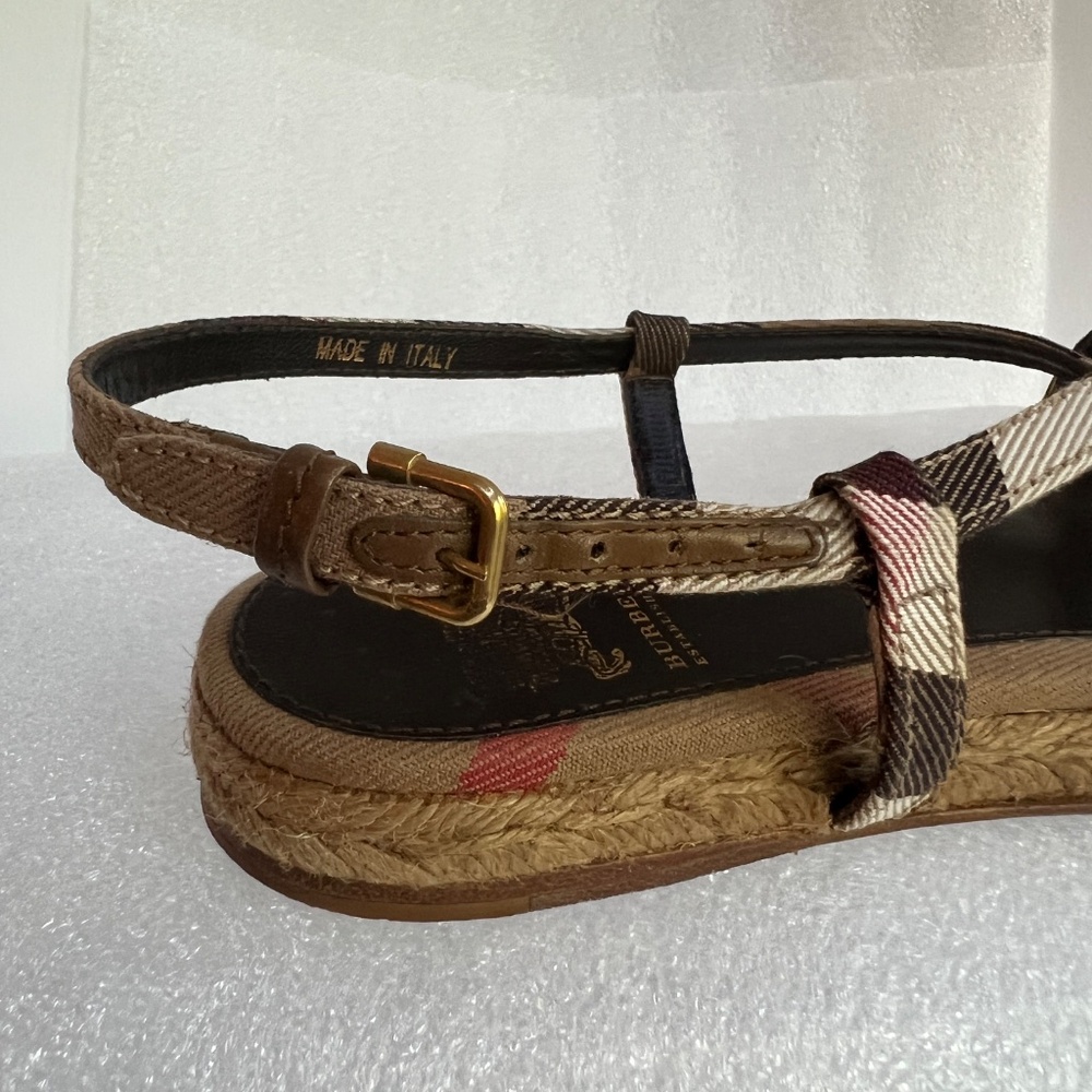 Burberry Nova Check Canvas Espadrille Sandals Criss Cross Strap Flat Sz 6 - Picture 5 of 15